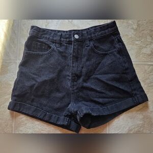 SHEIN Black Jean Shorts High-Waisted Cuffed Hem